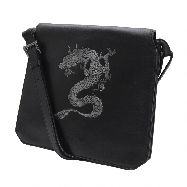  Jean-Paul GAULTIER leather Dragon Embossed Shoulders Bag Black 