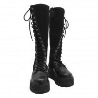  LIMI feu Mesh Switching Side Zip Lace Up Long Boots Black 25位