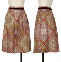  ETRO Silk Scarf Print Skirt Beige,Multi-Color 42