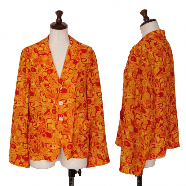 ヨウジヤマモト ファムYohji Yamamoto FEMME サイケプリントポリシャツジャケット オレンジ黄赤S