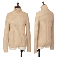  HELMUT LANG Wool High-neck Rib Knit Sweater (Jumper) Beige S