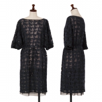  VIVIENNE TAM All-over Pattern Embroidery Mesh Dress Black,Navy XS-S