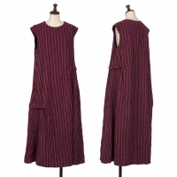  Y's Wool Wrinkled Stripe Sleeveless Dress Bordeaux 2