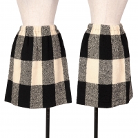  COMME des GARCONS Checked Nep Wool Knit Skirt Beige,Black M