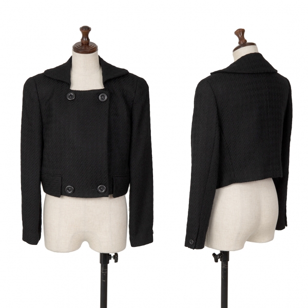 ヒロココシノHIROKO KOSHINO ウールチェック織りスクエアネックショートジャケット 黒11