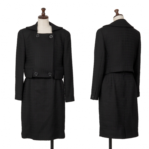 ヒロココシノHIROKO KOSHINO ウールチェック織りセットアップスーツ 黒11
