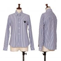  PLAY COMME des GARCONS Heart Patched Striped Long Sleeve Shirt White,Blue S