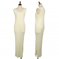  ISSEY MIYAKE Pleats Side Slit Sleeveless Maxi Dress Cream L