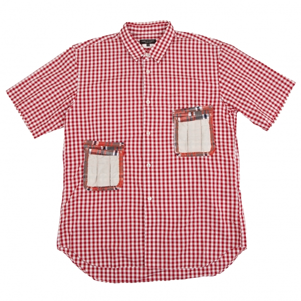 コムデギャルソン オムプリュスCOMME des GARCONS HOMME PLUS パッチポケットデザインギンガムチェックシャツ 赤白M