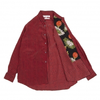  COMME des GARCONS SHIRT Lining Pattern Patch Check Silk Shirt Red,Black S
