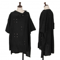  Yohji Yamamoto NOIR Cotton Hole Design Collarless Shirt Black 1