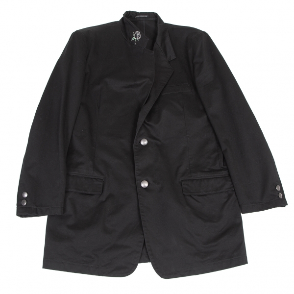 ヨウジヤマモト プールオムYohji Yamamoto POUR HOMME 襟ローズ刺繍コットンツイルジャケット 黒3