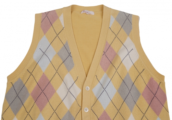 Papas Argyle Cotton Knit Vest (Waistcoat) Yellow L