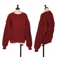  ISSEY MIYAKE Pleated Design Knit Sweater (Jumper) Red S-M