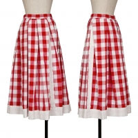  COMME des GARCONS Pleated Check Cotton Skirt White,Red M
