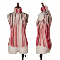  Jean-Paul GAULTIER FEMME Printed Mesh Sleeveless Shirt (Polo Neck Jumper) Red,Black,White 40