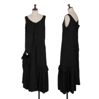  Yohji Yamamoto NOIR Rayon Gathered Half Button Sleeveless Dress Black 1