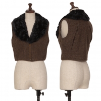  JUNYA WATANABE COMME des GARCONS Fur Collar Tweed Vest (Waistcoat) Brown,Black S-M