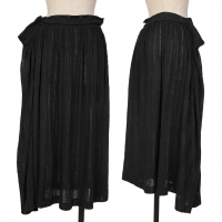  Y's Poly Linen Needle Cut Striped Gathers Skirt Black 2
