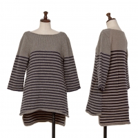  UNDERCOVER Wool Stripe Switching 3/4 Sleeve Knit Sweater (Jumper) Mocha 1