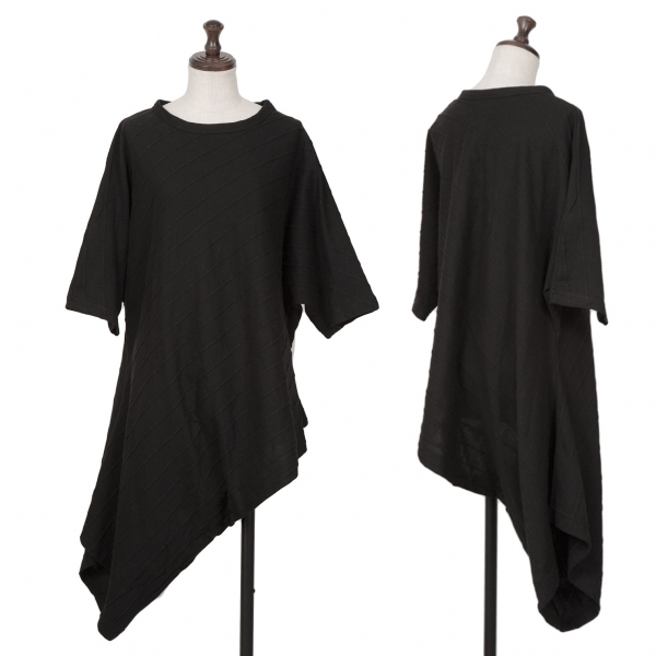 ワイズY's ボーダー織りアシンメトリーロングTシャツ 黒2