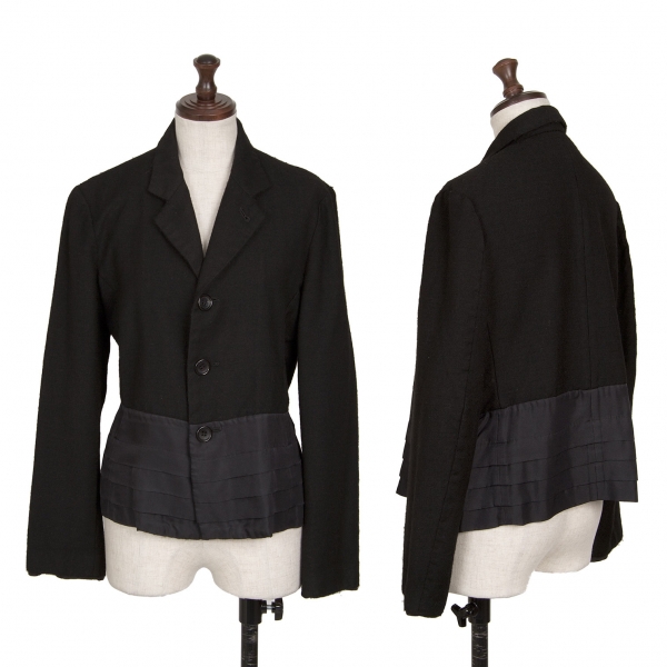 トリココムデギャルソンtricot COMME des GARCONS 製品染ウール裾シルク切替３Bジャケット 黒M