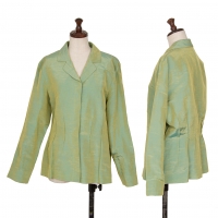  KENZO Linen Silk Shiny Fly Front Jacket Yellow-green 44