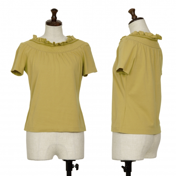 シビラSybilla エンブロイダリーネック装飾ラグランTシャツ 黄L