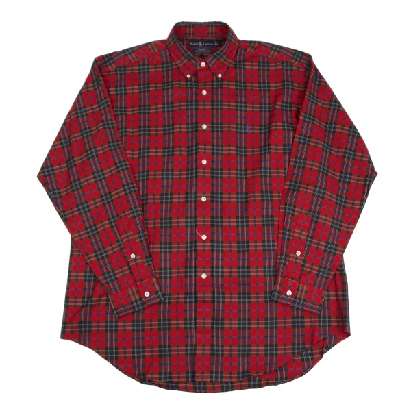 ラルフローレンRalph Lauren ワンポイントポニー刺繍タータンチェックシャツ 赤L
