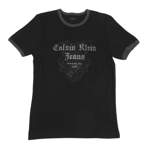 カルバンクラインジーンズCalvin Klein Jeans コットンサーマルロゴプリントリンガーTシャツ 黒M