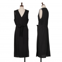  DONNA KARAN NEW YORK Wool Pinstripe Long Dress Black 12