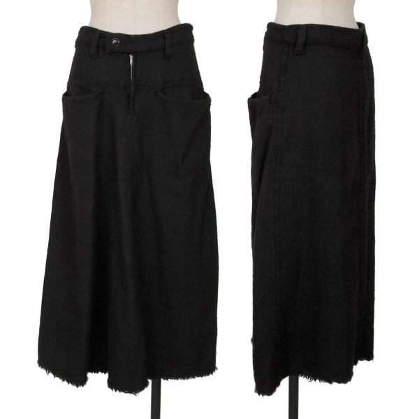 ワイズY's ウール縮絨ヘリンボーン織りスカート 黒2