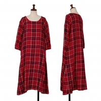  45R Check 3/4 Sleeves Cotton Dress (Jumper) Red 2