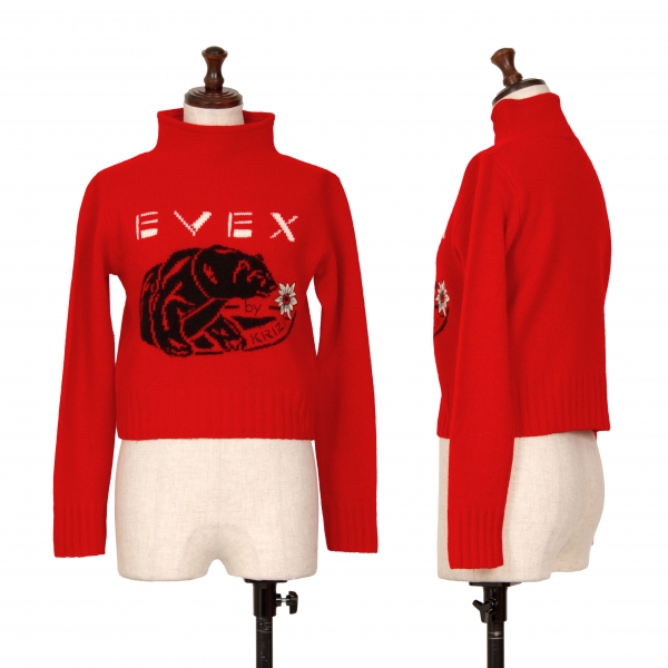 エヴェックス バイ クリツィアEVEX by KRIZIA ウールフラワー刺繍ロゴニットセーター 赤40