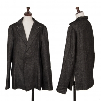  Y's Linen Wool Cutting Design Tailored Jacket Black 2