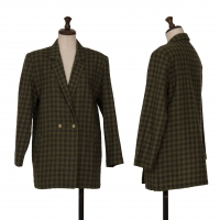  ISSEY MIYAKE Wool Check Double Jacket Khaki-green,Navy 7