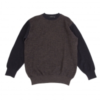  Yohji Yamamoto DURBAN A.A.R Wool Sleeve Switching Knit Sweater (Jumper) Navy,Brown L