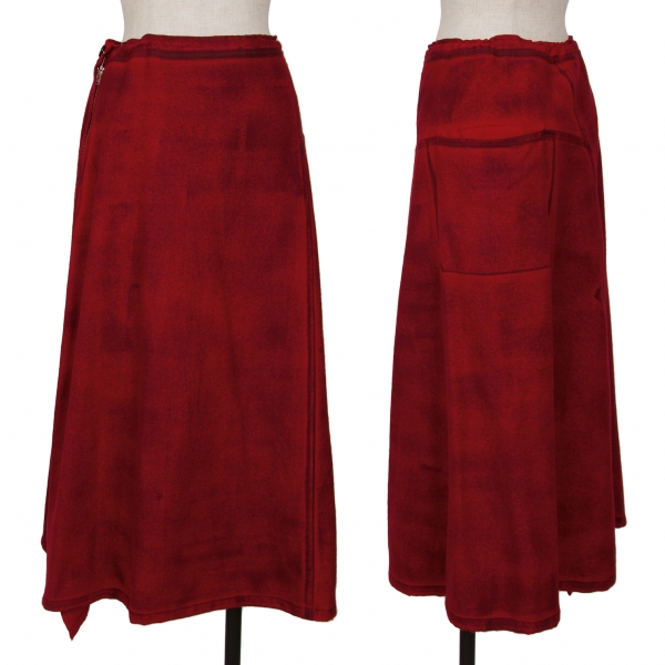 ワイズY's ウールプリント加工スカート 赤2