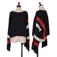  POLO RALPH LAUREN Wool Fringe Design Dolman Knit Sweater (Jumper) Navy XS