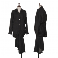  ISSEY MIYAKE Cotton Linen Roll Up Hem Shirt & Shirring Skirt Black M S