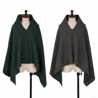  45R Bi-color Wool Reversible Poncho (Jumper) Green,Grey 