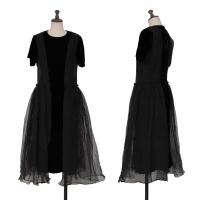  COMME des GARCONS Side Mesh Tulle Switching Velor Dress Black S