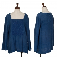  45R Indigo Dyeing Embroidery Long Sleeve Blouse Blue 0