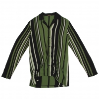  Y's for men Cotton Striped Long Sleeve Shirt Green,Black S-M