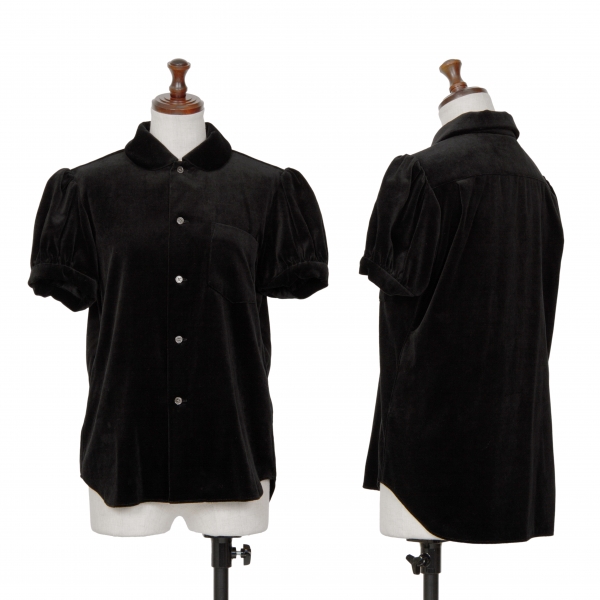 コムデギャルソン シャツCOMME des GARCONS SHIRT コットンベルベットパフスリーブラウンドカラーシャツ 黒S