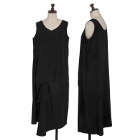  Yohji Yamamoto FEMME Triacetate Poly Asymmetry Sleeveless Dress Black 1