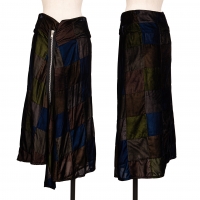  tricot COMME des GARCONS Dyed Velor Patchwork Zip Skirt Brown M