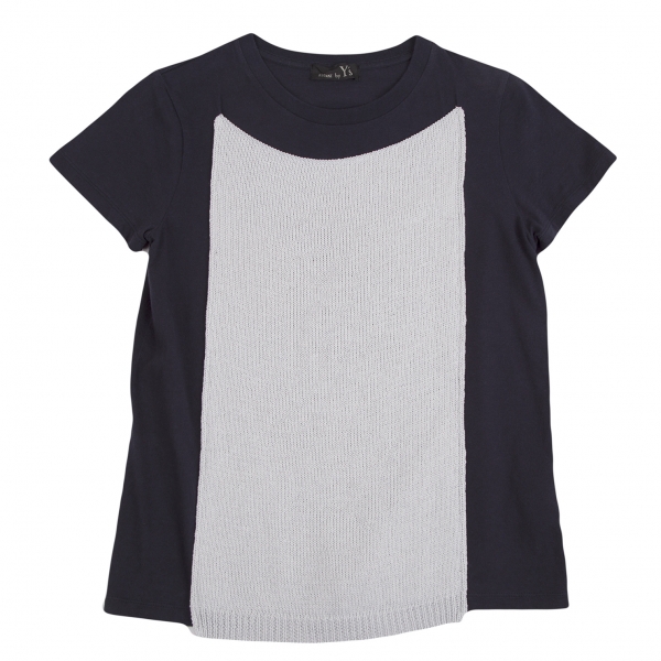 リスマット バイ ワイズRISMAT by Y's コットンニットパッチワークTシャツ 紺水色1