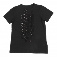  Y's Cotton Linen Front Frill T Shirt Black 2