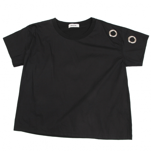 ズッカzucca コットンアイレットデザインTシャツ 黒M
